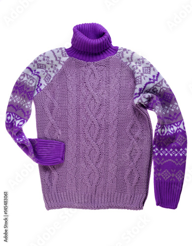 Purple knitted sweater. Studio. Isolate photo