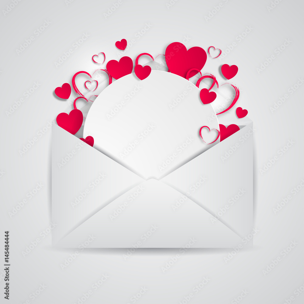 Happy Valentine's Day Envelope with Paper Hearts. Vector Illustration. Happy Valentine's Day Envelope with Paper Hearts. Vector Illustration.