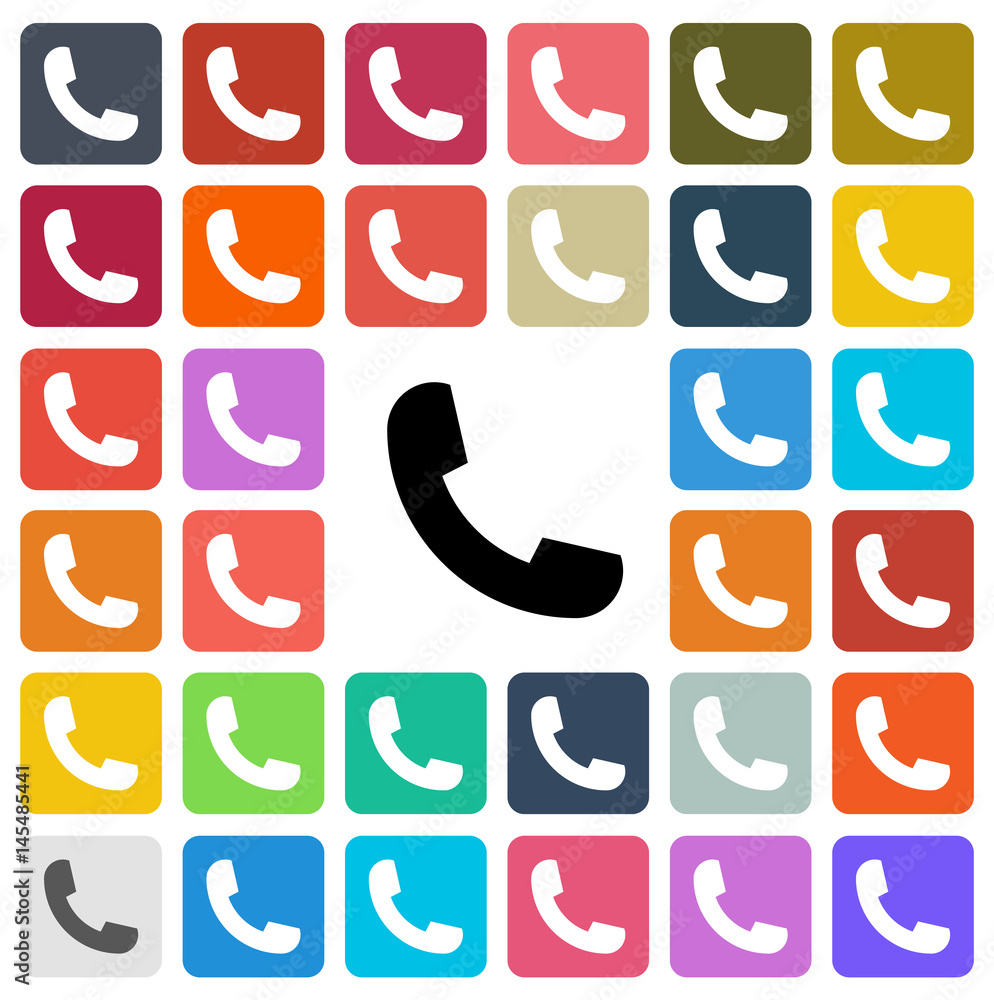 Vector modern phone icon set in button