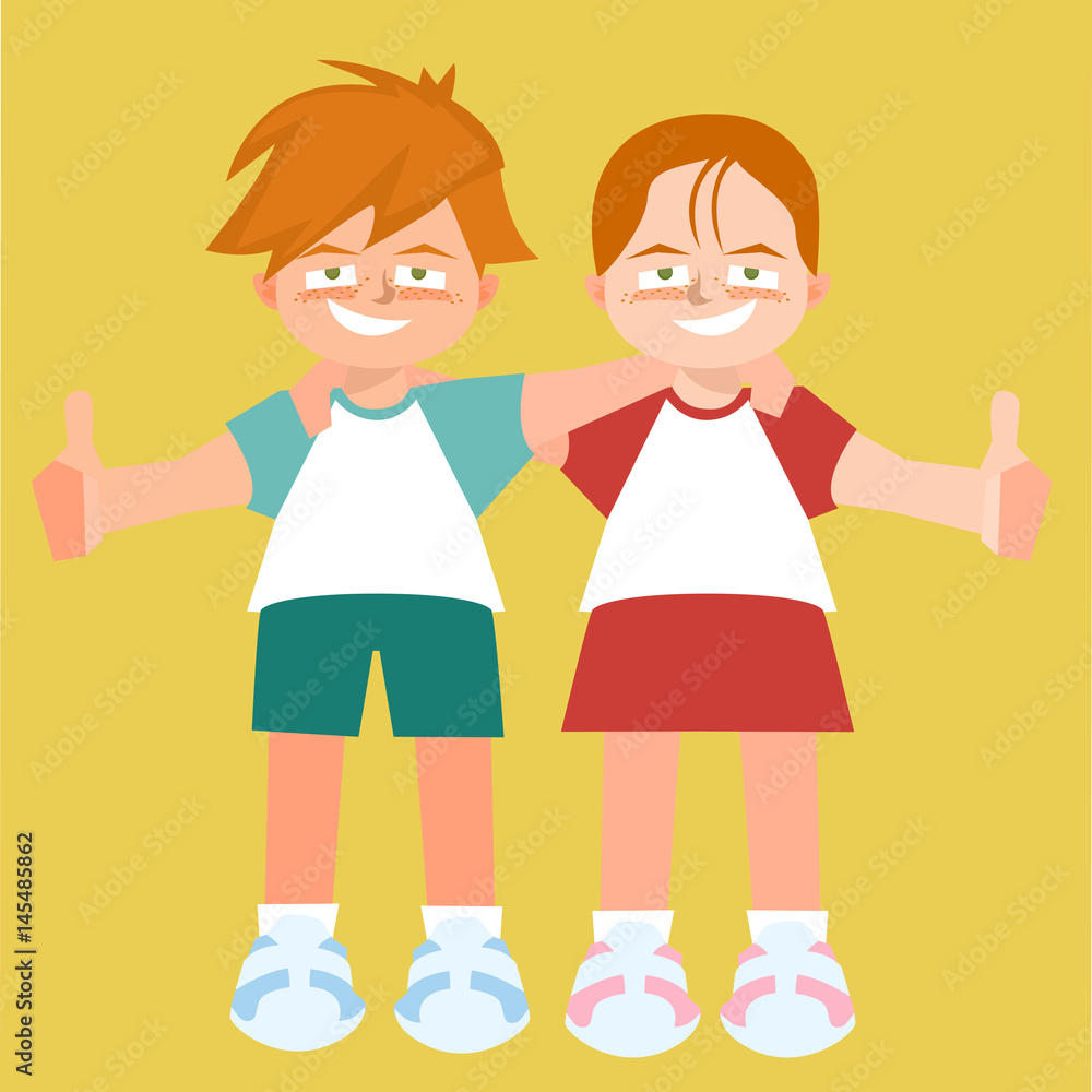 hugging twins children vector cartoon hugging twins children vector cartoon