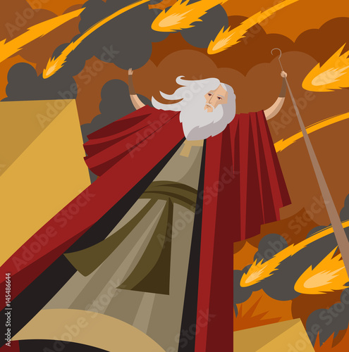 exodus moses with staff and fire rain on egypt