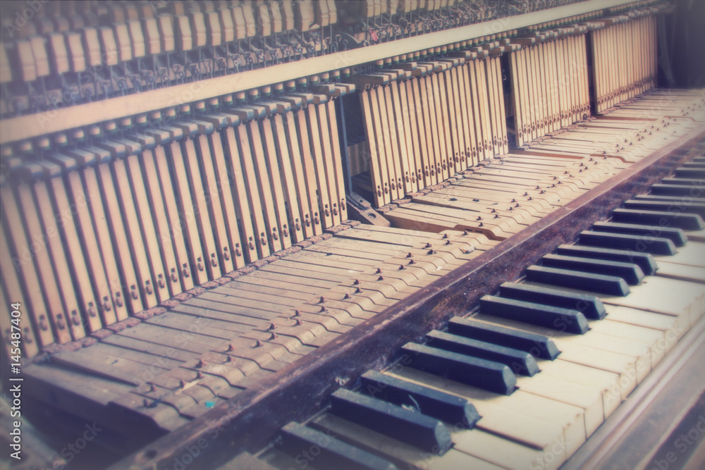 Fototapeta premium Keys from an old broken damaged piano
