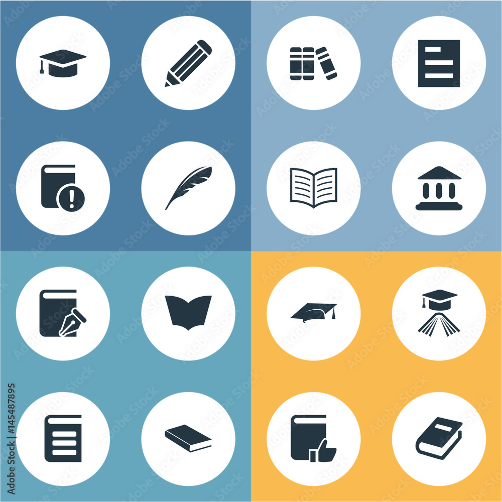 Vector Illustration Set Of Simple Reading Icons. Elements Academic Cap