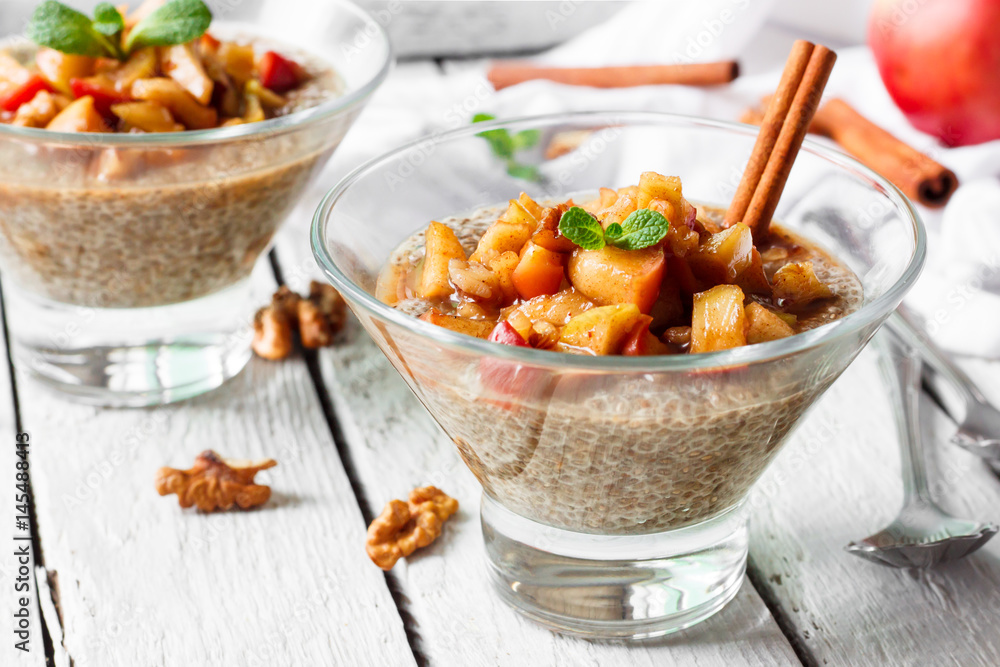 Chia pudding with caramelized apples and walnuts Chia pudding with caramelized apples and walnuts