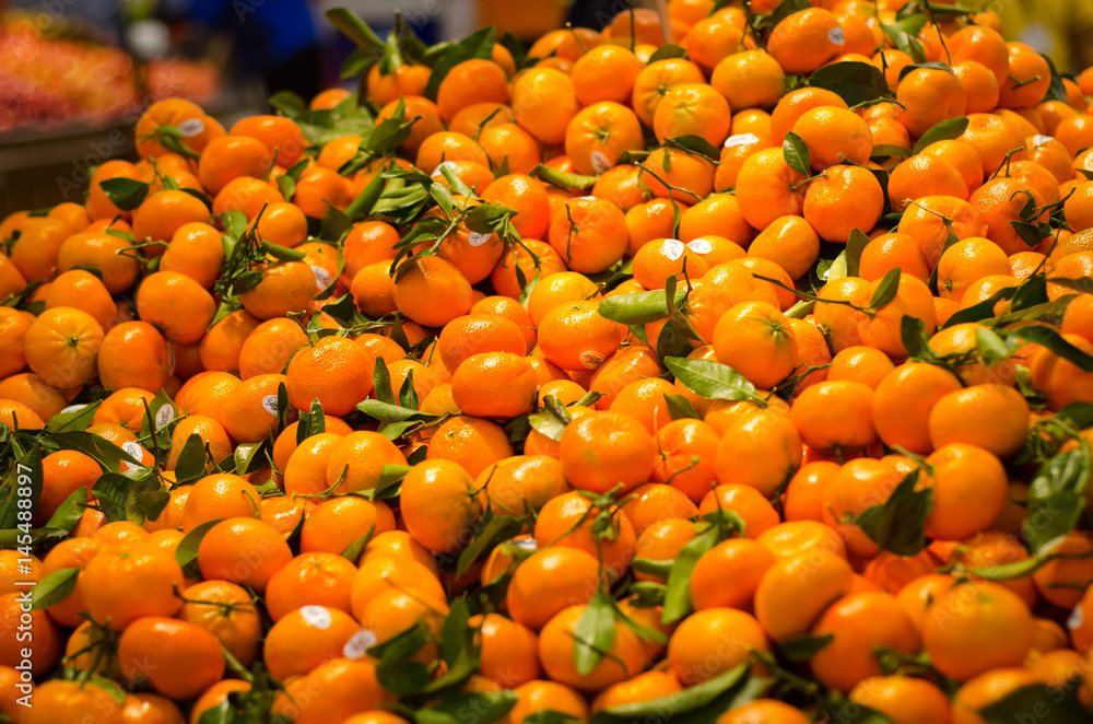 Fresh tangerines in supermarket