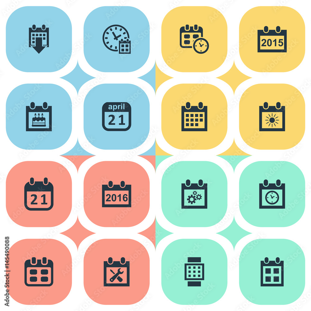 Vector Illustration Set Of Simple Calendar Icons. Elements Agenda