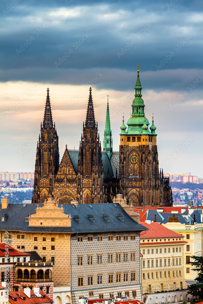 Fototapeta premium Area Lesser Town of Prague, near the church Saint Vitus, Ventseslaus and Adalbert. Czech Republic.