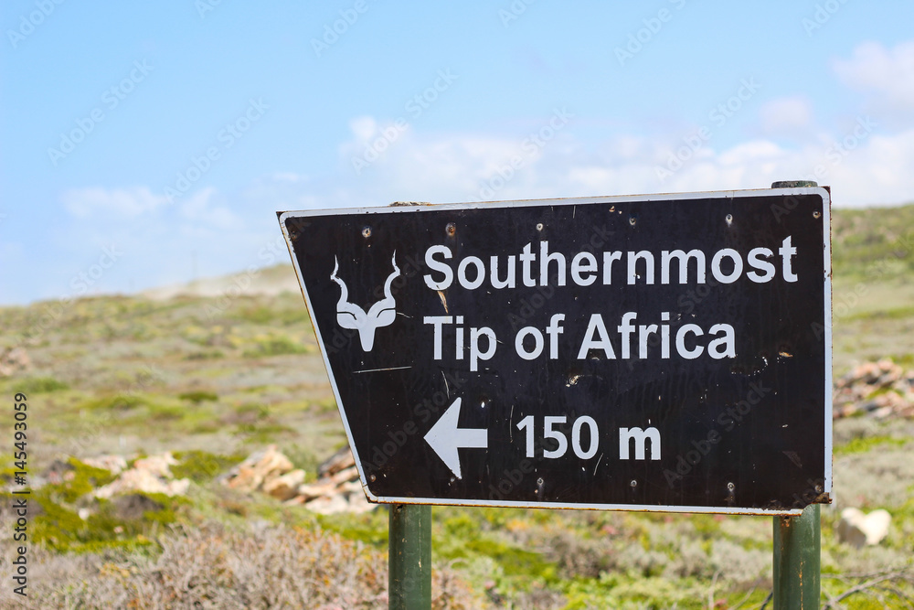 Southernmost tip of Africa sign, Cape Agulhas, South Africa (December 2015)