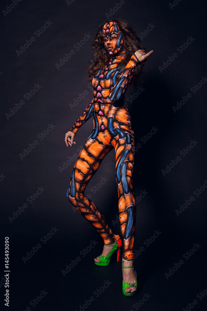 Freak girl in the aerography costume posing Freak girl in the aerography costume posing