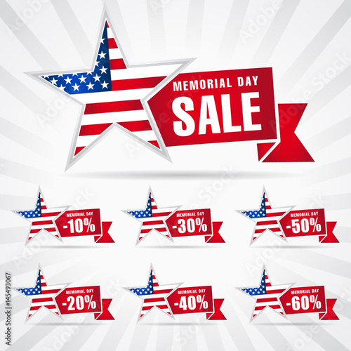 Memorial day USA sale. Memorial Day Sale discount labels vector illustration