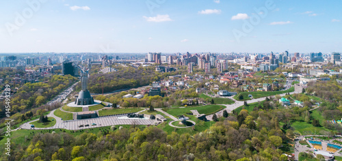 Panoramic view of the city of Kiev. Mother Land and Park of Glory view. Aerial view, from above. Outdoor. © LALSSTOCK