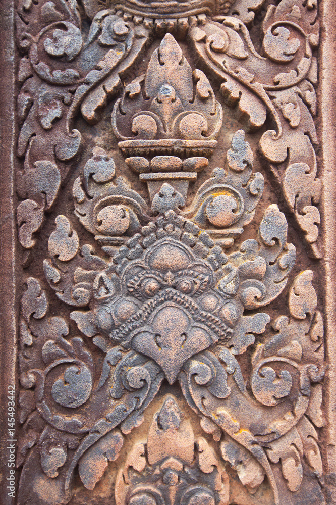 detail of stone carvings in Angkor wat, Cambodia