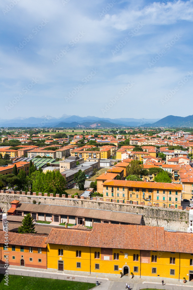 Italy: view of the old city of Pisa from the leaning tower.