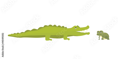 Cute Crocodile and frog. Aligator vector cartoon illustration