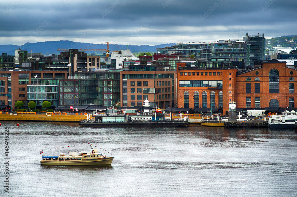 Aker Brygge aerial view in Oslo, Norway