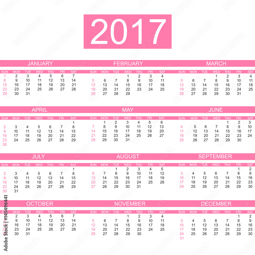 2017 CALENDAR ENGLISH STYLE SIMPLE PINK 2017 CALENDAR ENGLISH STYLE SIMPLE PINK