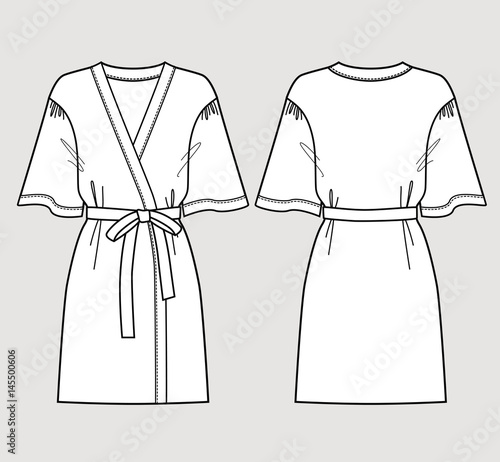 White bathrobe for women. Vector illustration. Front and back views.
