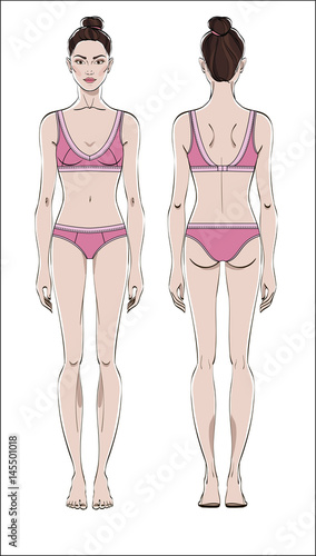 Female figure: front and back. Vector. Human body in linear style.