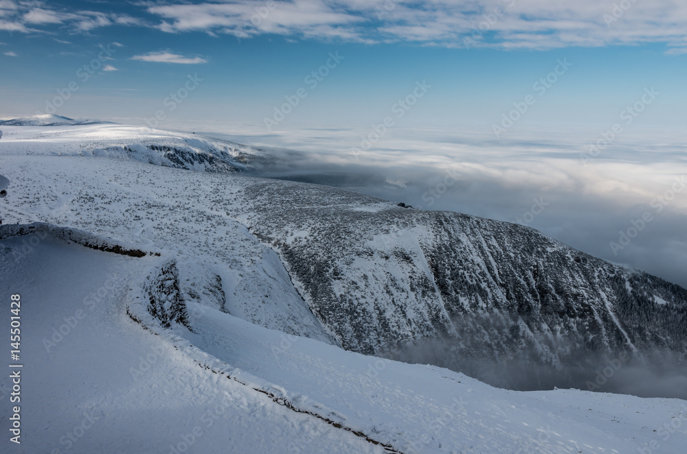 Winter view of Sniezka mountain in Giant Mountains (Karkonosze), Poland, Czechia