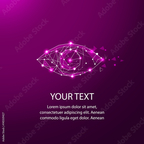 Eye with polygon line on abstract background. Polygonal space low poly with connecting dots and lines. Connection structure. Vector science background