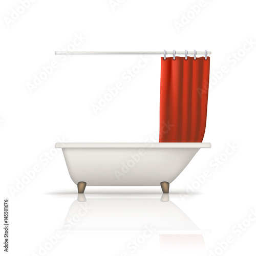 bathtube red curtain