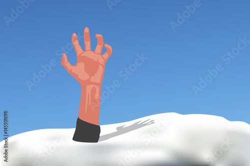 hand sticks out from snow