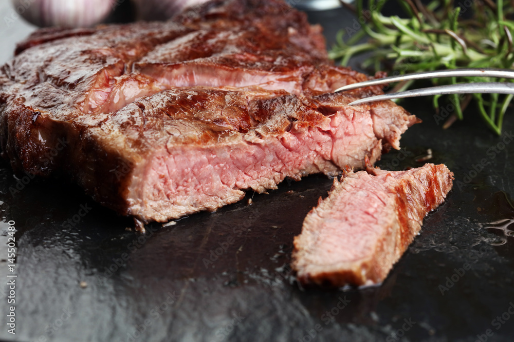 Barbecue Rib Eye Steak on Slate Slab - Dry Aged Wagyu Entrecote Steak