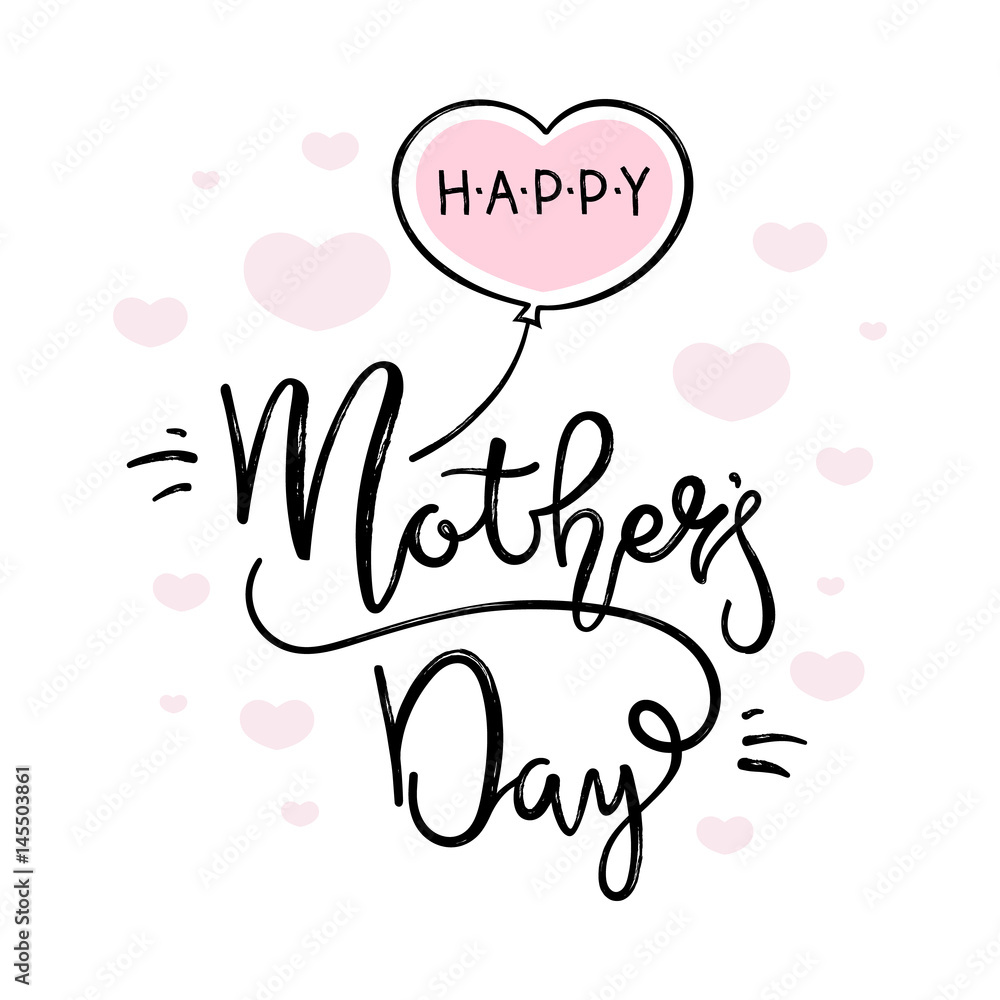 Happy mother's day lettering on a white background with hearts. Handmade calligraphy vector illustration for advertising, magazines ,posters, websites, greeting cards. Doodle style Happy mother's day lettering on a white background with hearts. Handmade calligraphy vector illustration for advertising, magazines ,posters, websites, greeting cards. Doodle style