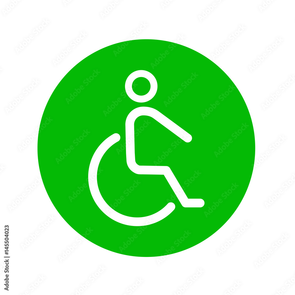 Icono plano silla de ruedas en circulo verde Icono plano silla de ruedas en circulo verde
