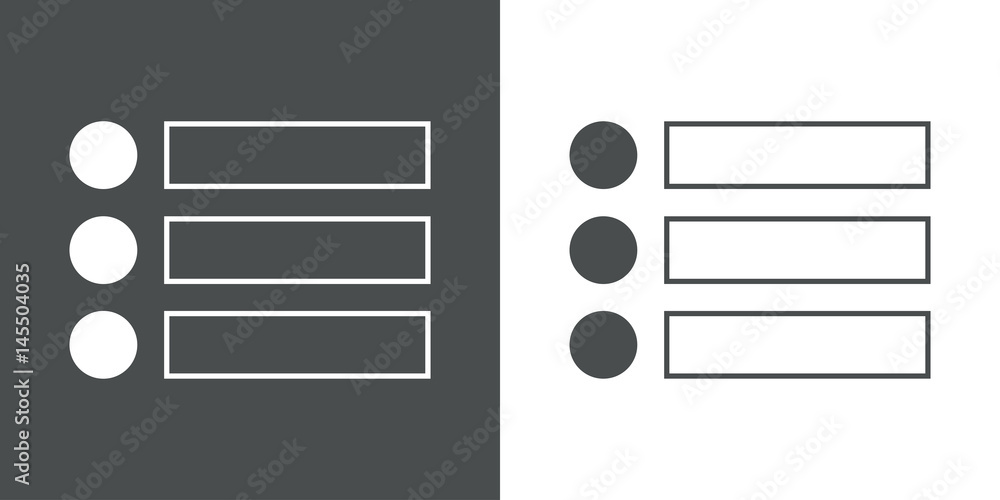 Icono plano tres casillas con circulo gris y blanco Icono plano tres casillas con circulo gris y blanco