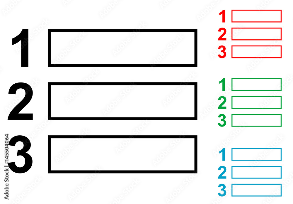 Icono plano tres opciones en varios colores Icono plano tres opciones en varios colores