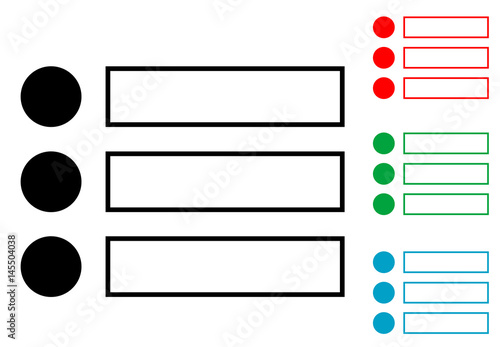 Icono plano tres casillas con circulo varios colores