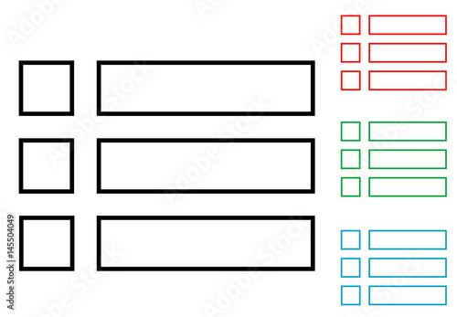 Icono plano tres casillas con cuadrado varios colores