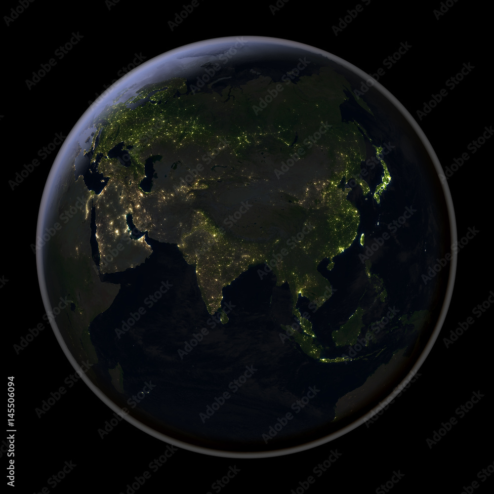 Asia from space at night