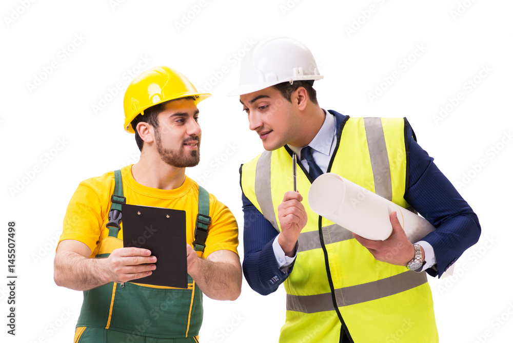 Two workers isolated on the white background Two workers isolated on the white background
