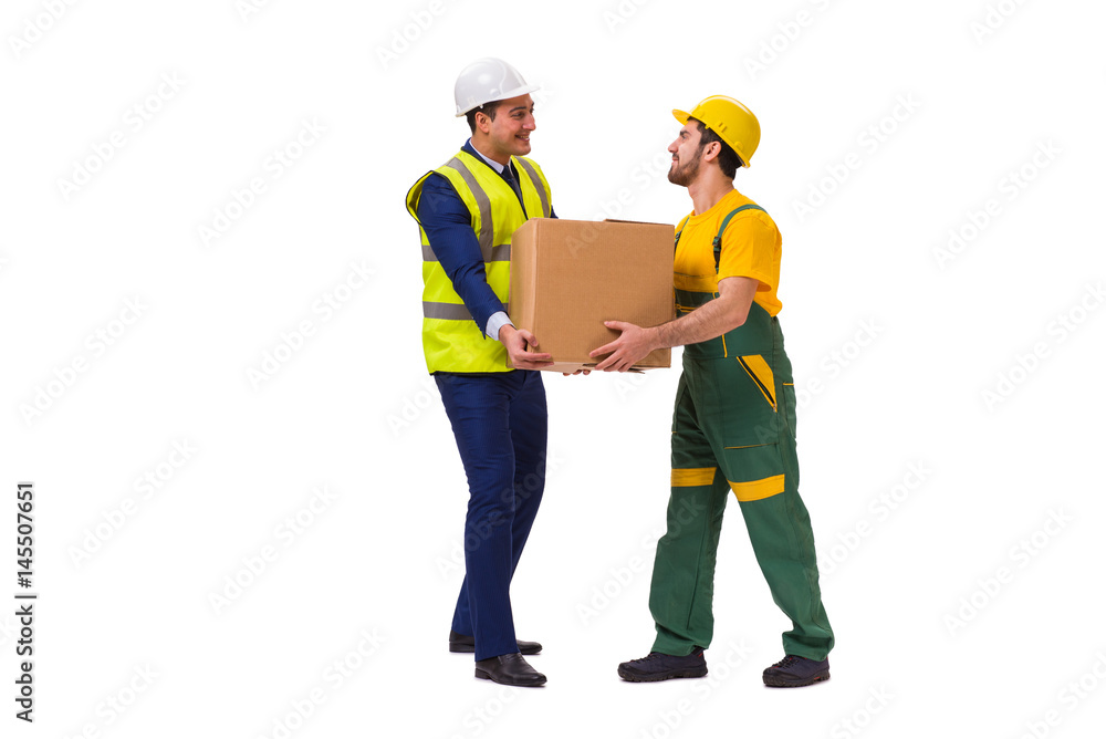 Two workers isolated on the white background Two workers isolated on the white background