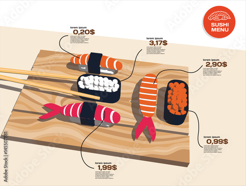 Sushi flat design vector menu
