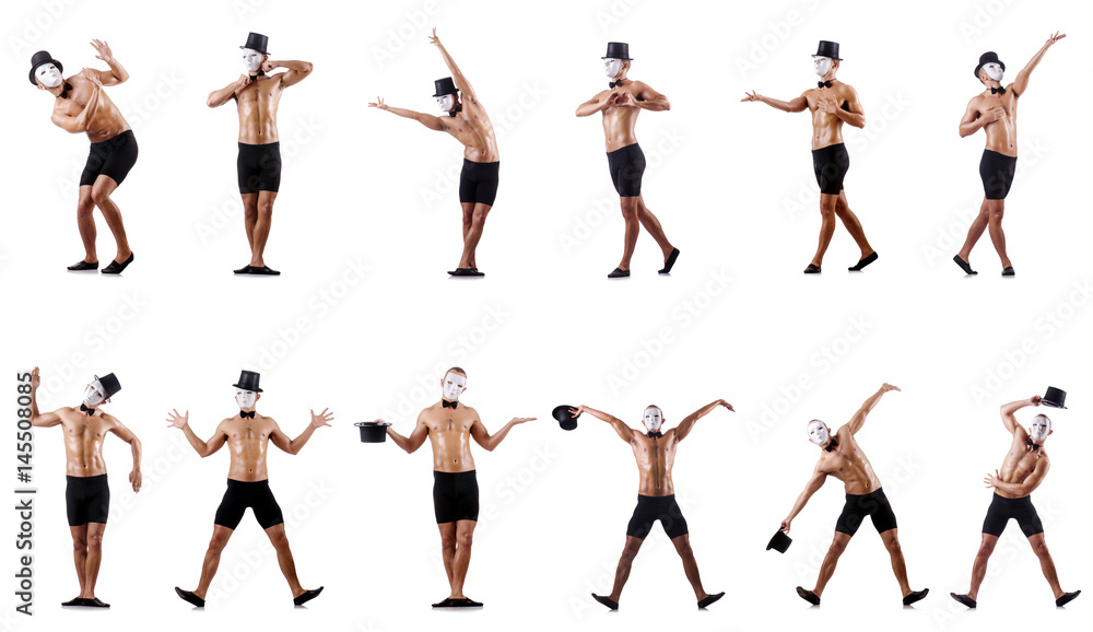 Obraz premium Naked muscular mime isolated on white