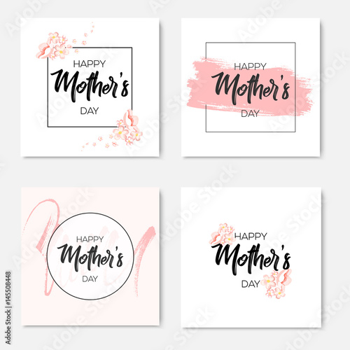 Set of Happy Mothers Day lettering greeting cards. Vector illustration.
