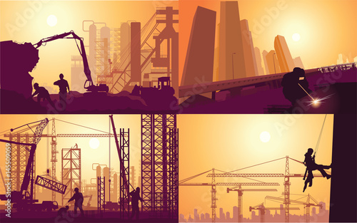 workers assemble building structure