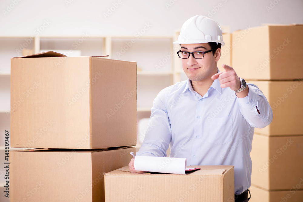 Man working in box delivery relocation service Man working in box delivery relocation service