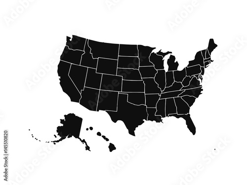 Blank similar USA map isolated on white background. United States of America country. Vector template for website, design, cover, infographics. Graph illustration