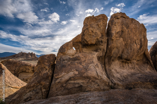 Amazing giant rock formations with blue sky and clouds at Alabama Hills, Lone Pine, California