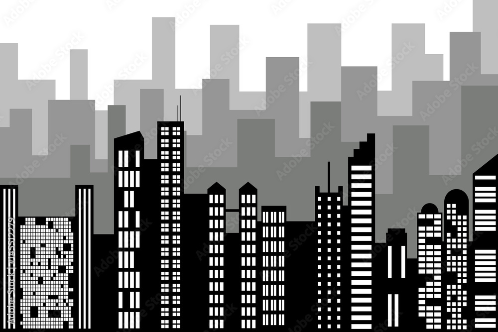 Obraz premium Black random city skyline Vector on white background.