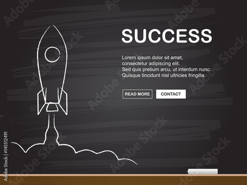 Chalk hand drawing with rocket. Vector illustration.
