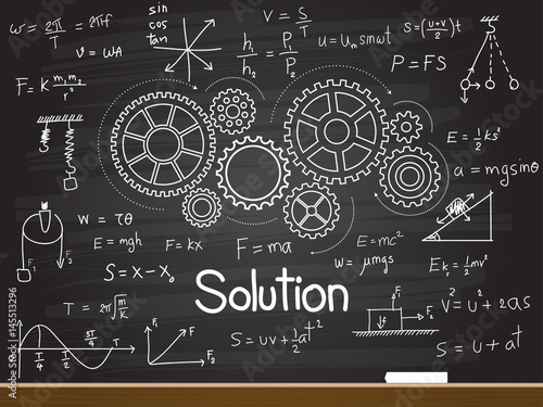 Chalk hand drawing with solution word. Vector illustration.