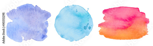 set of three highly detailed watercolor splats / backgrounds in summer colors - great elements for banners, badges, logo or apparel design