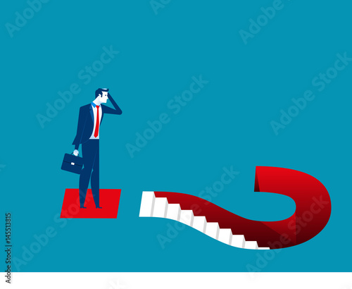 Businessman and question marks. Concept business illustration. Vector flat.