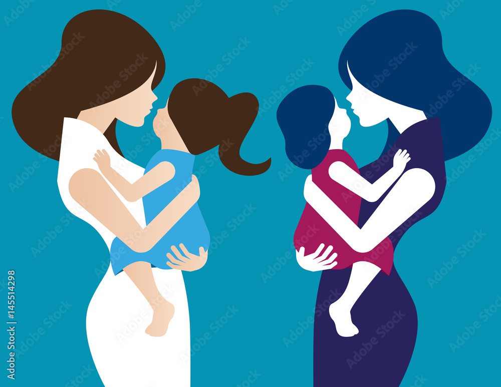 Fototapeta Mother with her baby. Concept Mother Day illustration. Vector women.