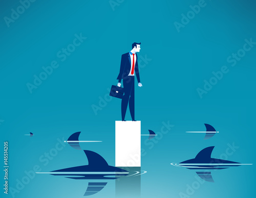 Surrounded shark. Concept business illustration. Vector cartoon character.